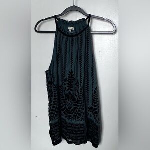 Max Studio Green & Black Floral Velvet Print Top